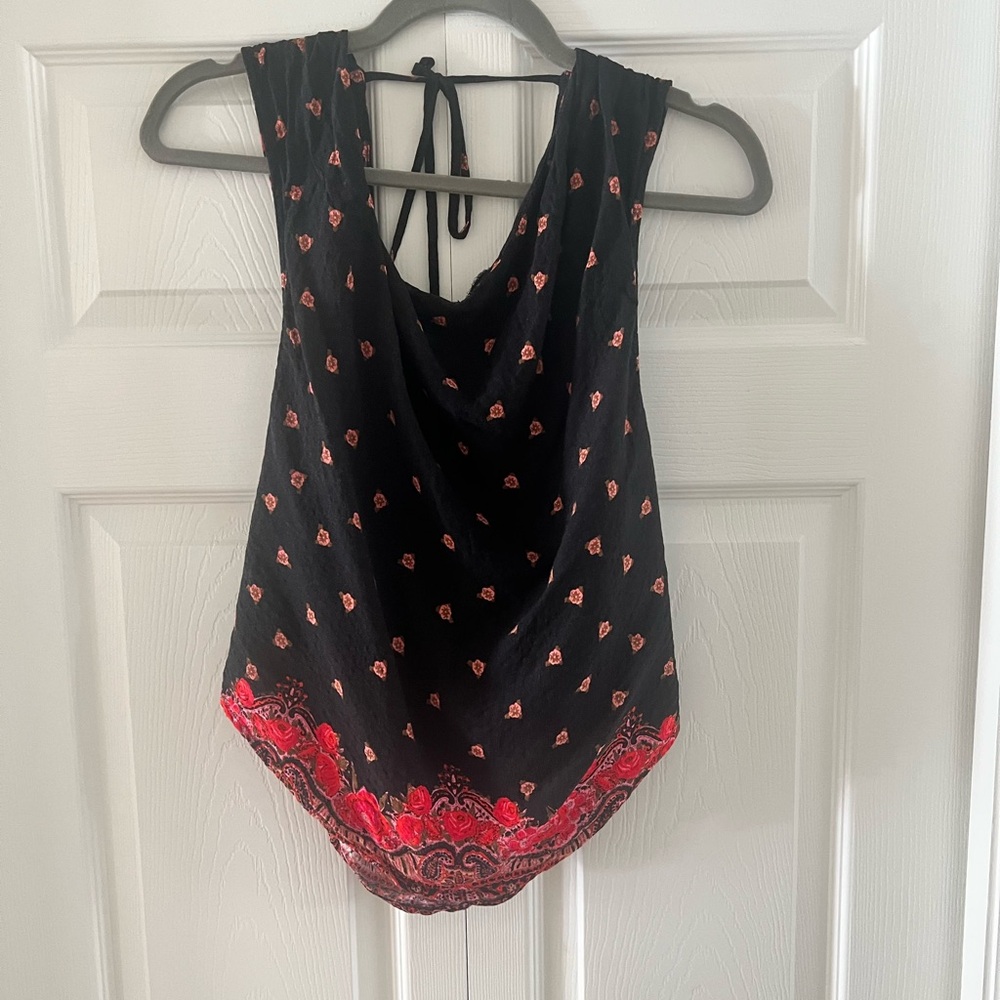 Free People Black and Red Backless Tie Front Tank Top
